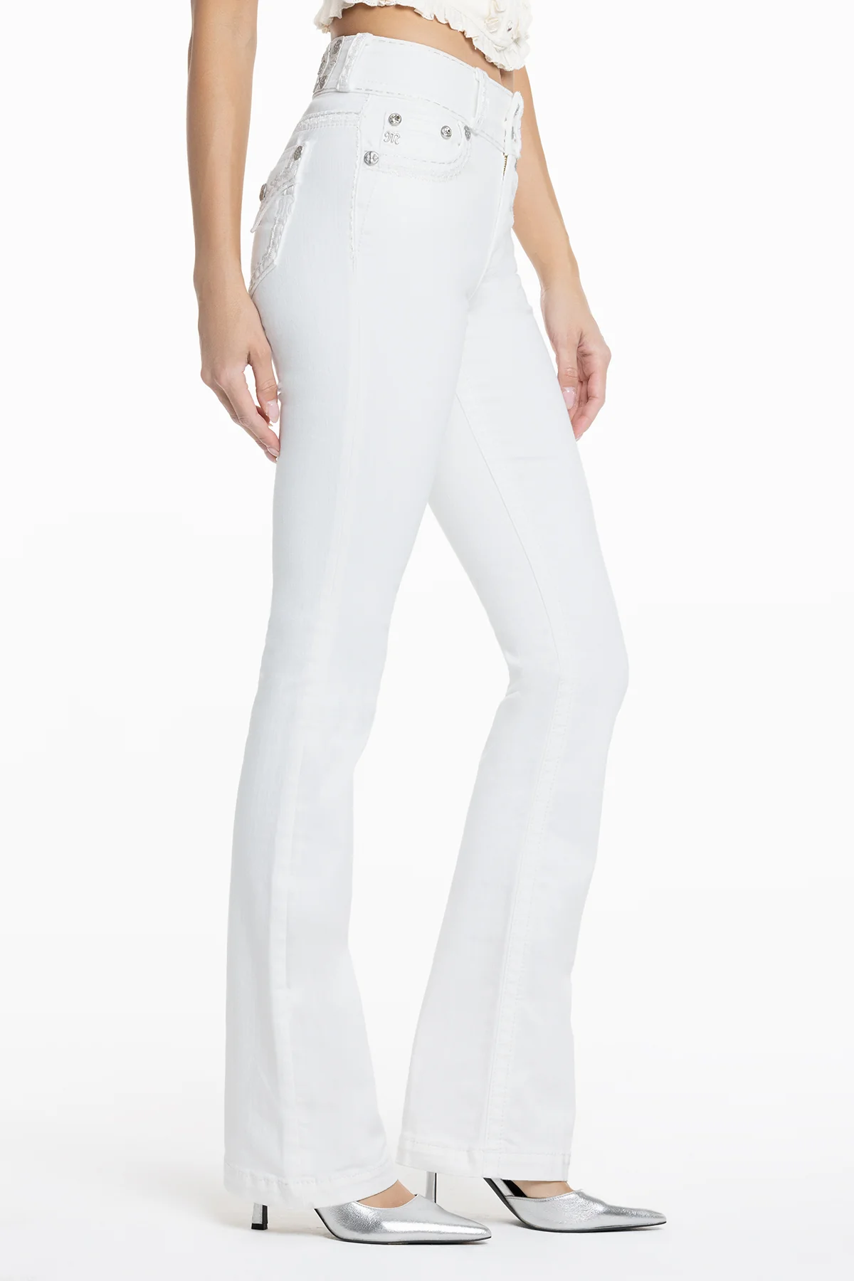 Adeline White Stitched Bootcut Jeans - Image 4