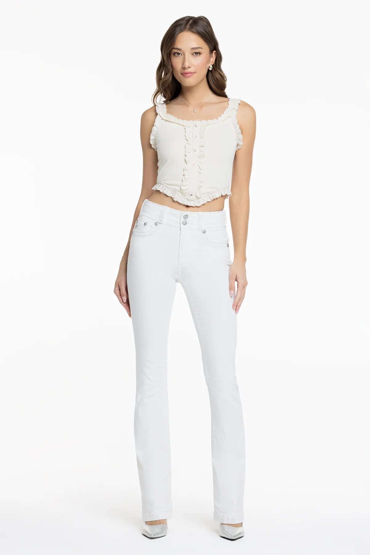 Adeline White Stitched Bootcut Jeans - Image 6